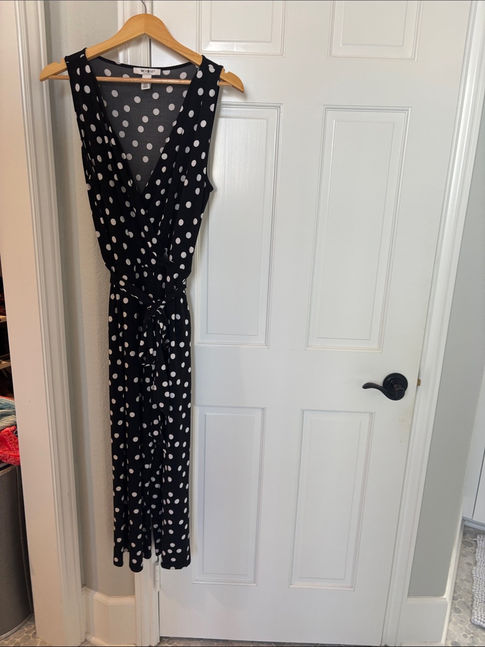 White House Black Market Black and White Polka Dot Sleeveless Wrap Jumpsuit